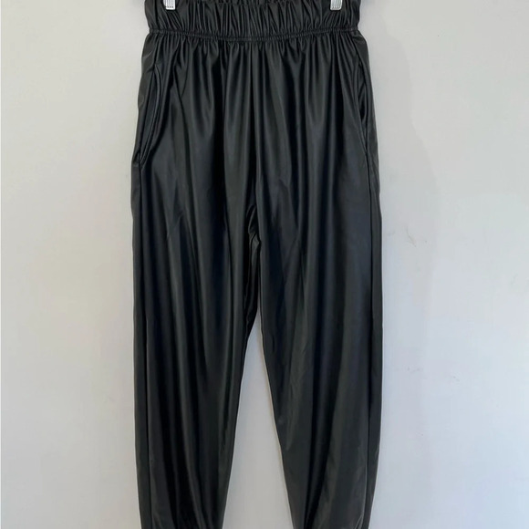 Storets Faux leather jogger black pants trousers elastic high waist size m - Picture 2 of 12